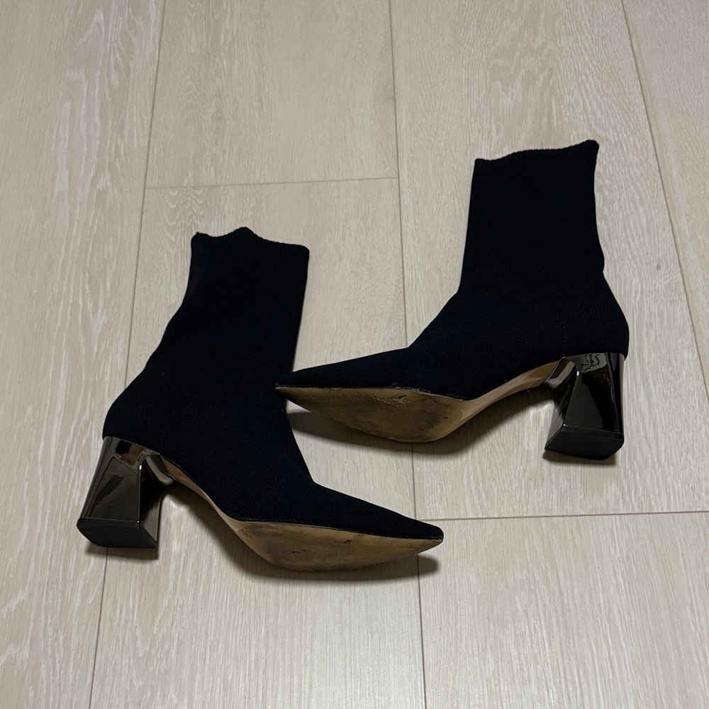 Zara Black Glove Knit Fabric Heeled Boots - Picture 8 of 11